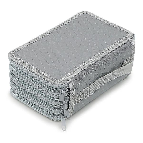 72 Slots 4-layer Zipper Pencil Case With Handle Strap, Oxford Fabric grey