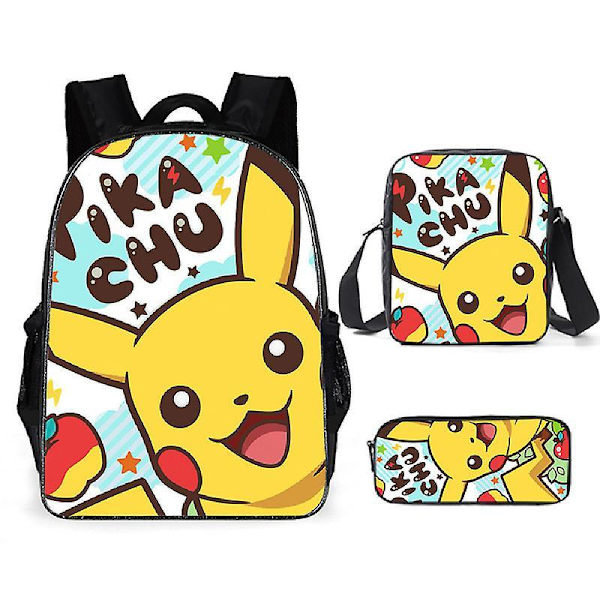 3pcs Pokmon Schoolbag Pikaqiu Backpack Polyester Comfortable Lightening Children's Bag 25
