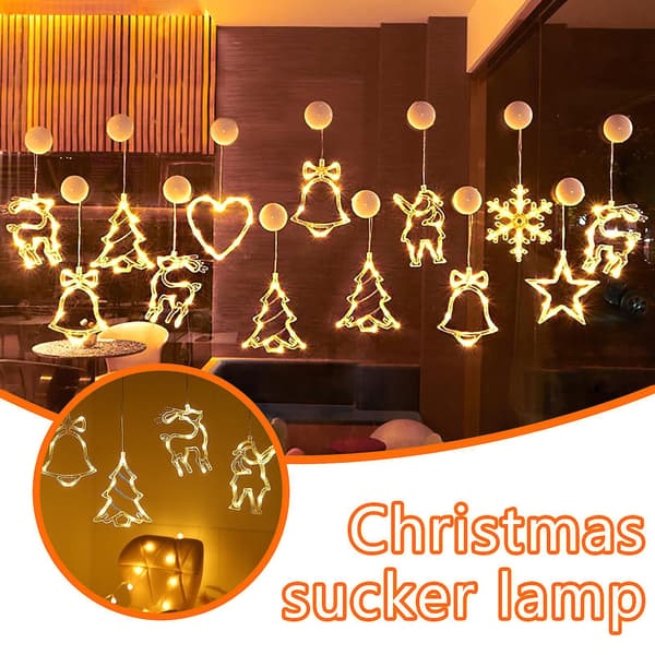 Led Sucker Lights Christmas Tree Bells Snowflake Elk Window Decorations Lights