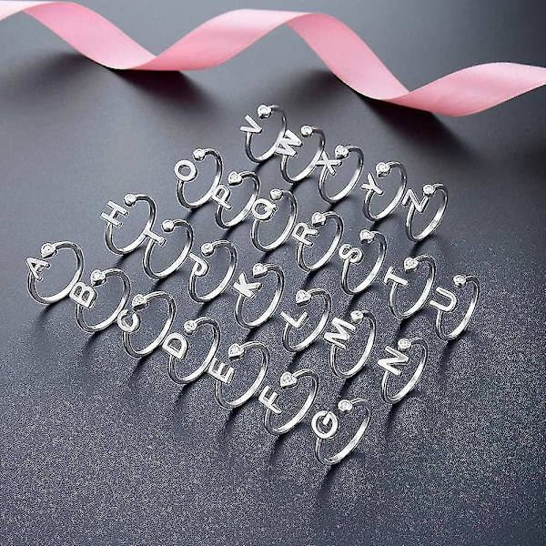 925 Sterling Silver Adjustable Initial Rings For Women A-z Stackable Alphabet