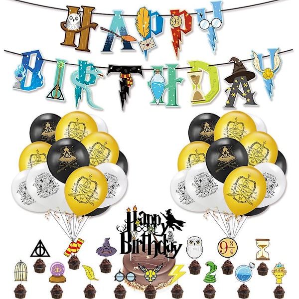 Harry Potter Hogwarts Magic World Birthday Party Sequin Balloon Pull Flag Set