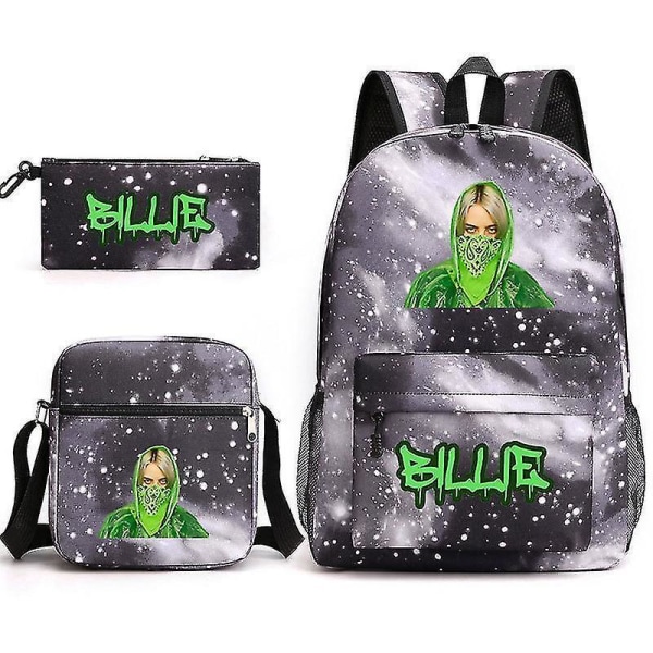 Billie Eilish School Bag Large-capacity Casual Breathable Backpack Three-piece Style H