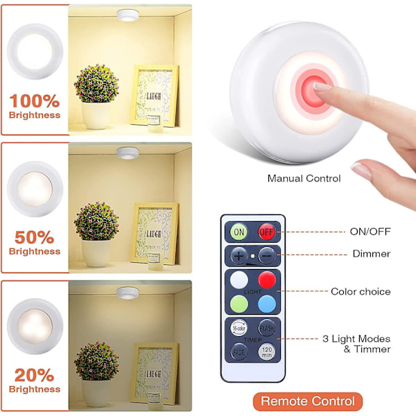 Closet/cabinet Lights, 6pcs Led Lights Cordless Warm White 4000k Dimmable, Battery Operated With Touch And Remote