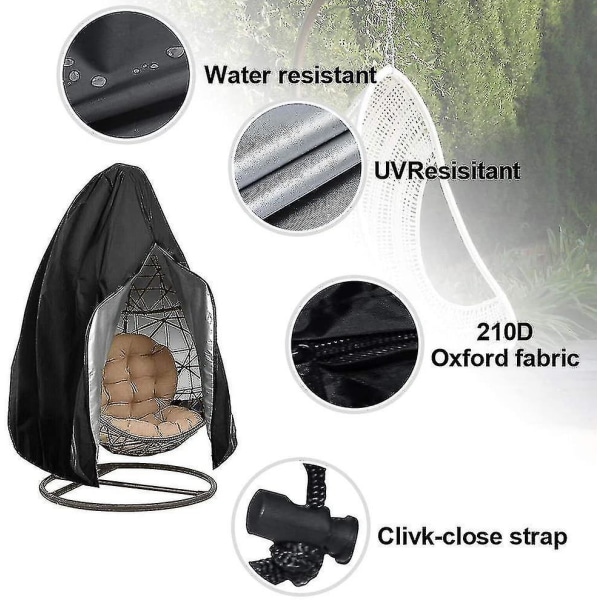 Patio Hanging Chair Cover Outdoor Pod Swing Seat Cover Dust Waterproof Cover Chair Protector Black 231x200CM