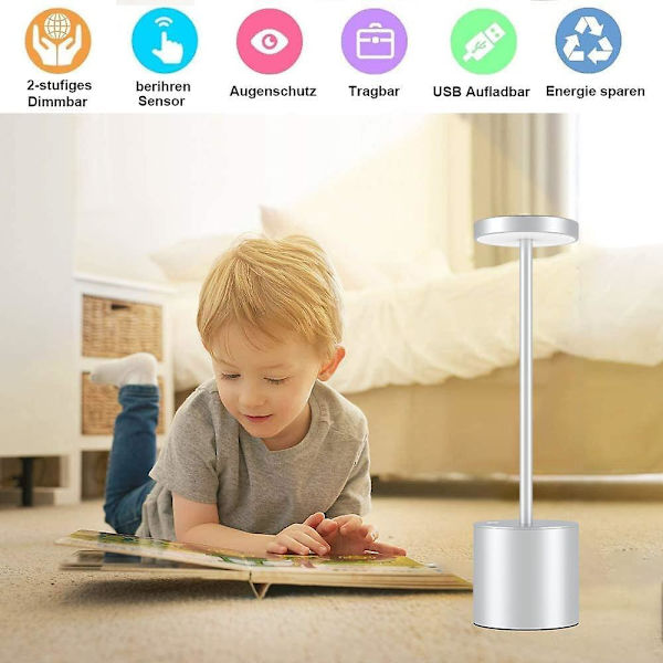 Wireless Table Lamp, Dimmable Led Battery Table Lamp Metal Aluminum Portable Usb Rechargeable Bedside Lamp Suitable For Indoor Outdoor Dining Room Bar