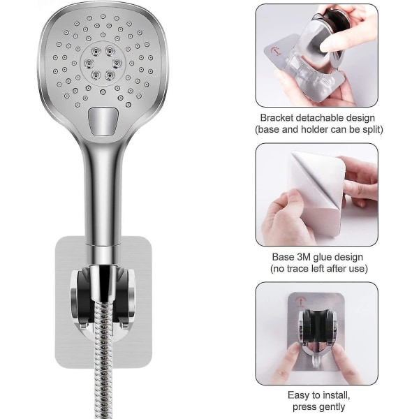 Shower Holder, Self Adhesive Detachable Wall Mounted Shower Head Holder With Adjustable Angle, Waterproof, Heavy Duty, Wall Mounted For Bathroom Hotel