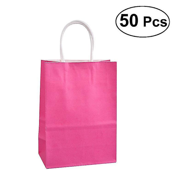 50 stk. Papirgaveposer til fest, gaveposer i bulk med håndtag til bryllup, babyshower, fødselsdagsgaver, shopping og festartikler (rosarød)