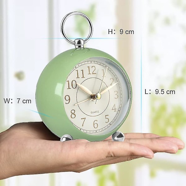 Silent Bedside Clocks Battery Operated Non Ticking Desk Clock Analogue Alarm Clock Bedroom Retro Alarm Clock-bebetter green