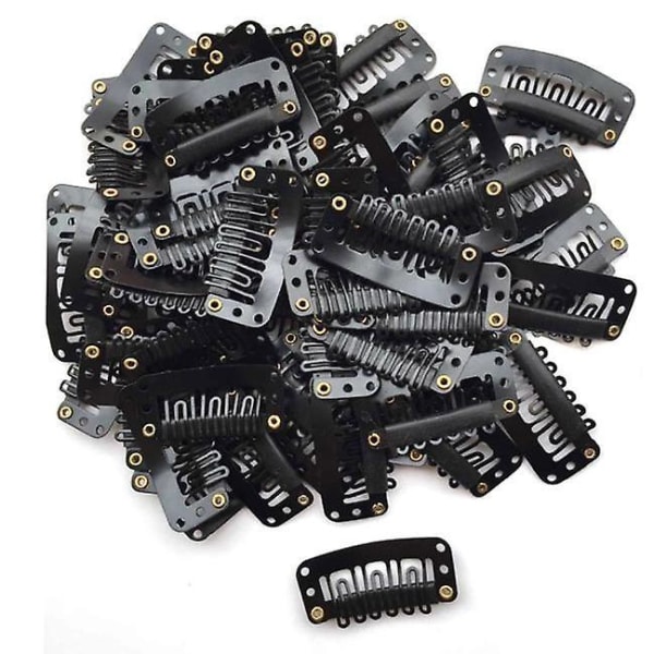 40pcs U Shape Iron Snap Clips For Feather Hair Extensions Wigs Weft Black