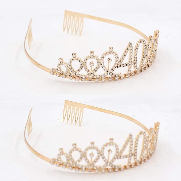 40 And Fabulous Sash & Rhinestone Tiara Set - 40th Birthday Gifts Birthday Sash For Women Birthday Party Supplies (gold Glitter With Black Lettering)