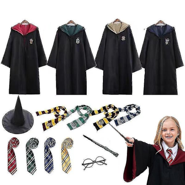Caraele Harry Potter Poter 6pc Set Magic Wizard Cosplay Fancy Dress Cape Cloak Costume green 165CM