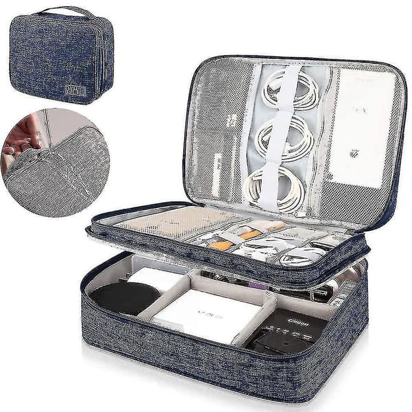 Travel Cable Organizer Bag, Three-layer Organizer Bag Cyan