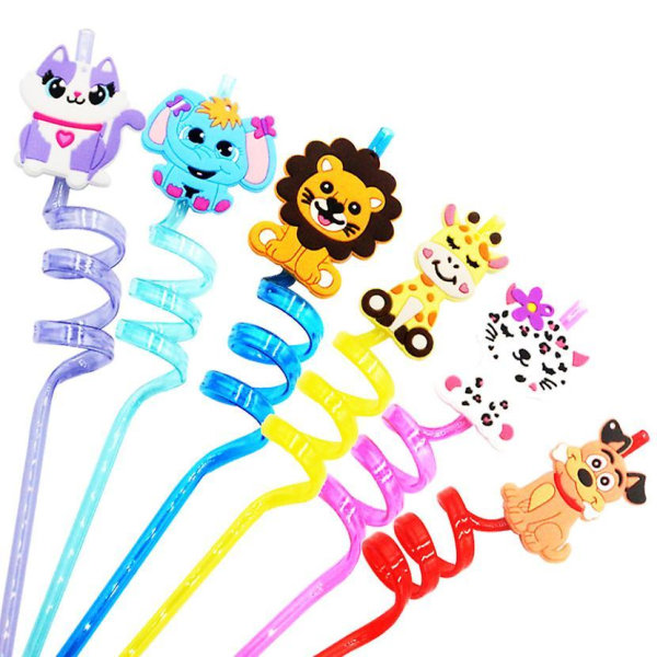 24 Cute Animals Straws 6 Designs Great for Birthday，Christmas Party Favors and Party Supplies