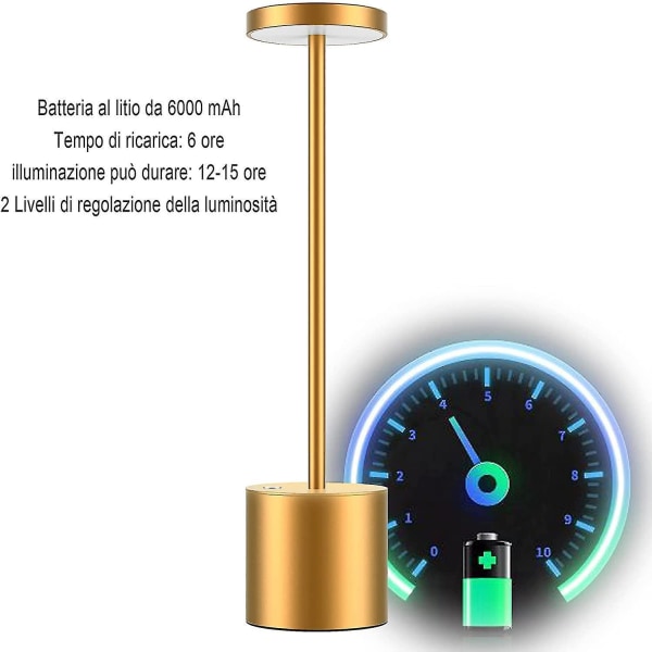 2022 New Cordless Table Lamp, 6000mah Rechargeable Battery, 2 Brightness Levels golden