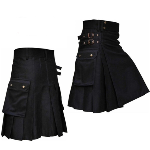 Men's New Summer Scottish Skirt Pocket Plaid Contrast Stitching Pleated Skirt Men's Short XXXXXL