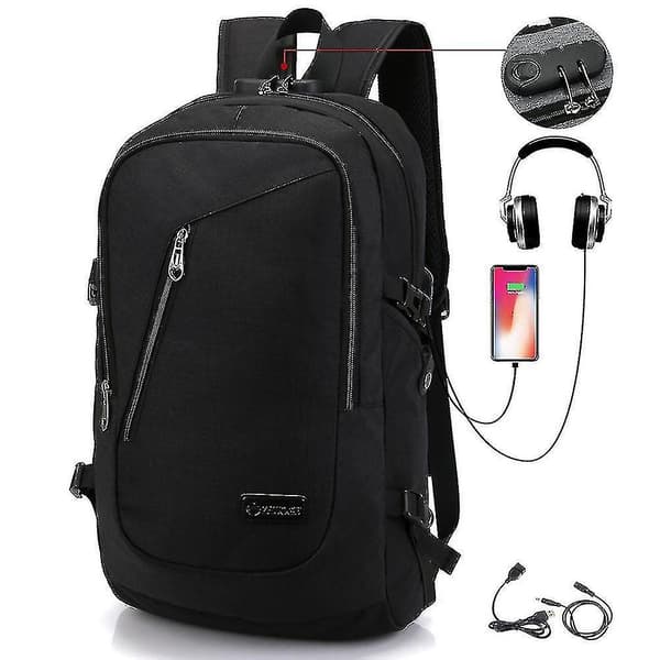 Student Backpack Usb Charging School Bag Youth Computer Bag black
