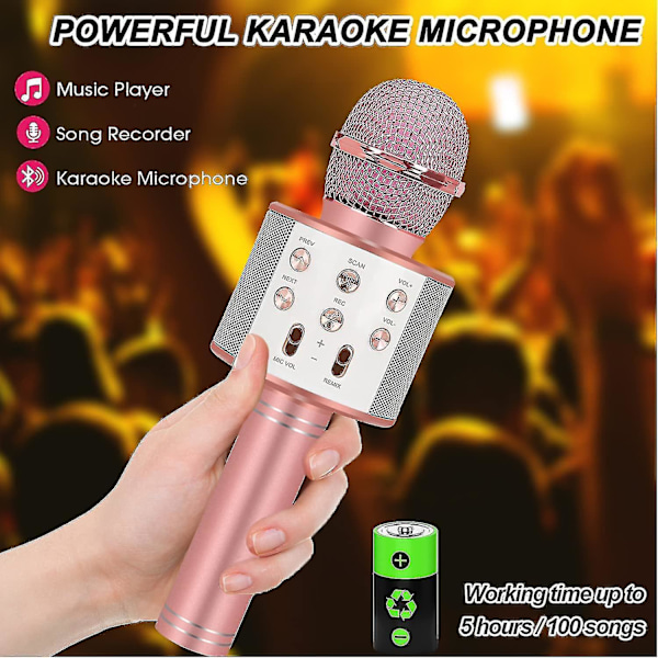 Karaoke Microphone For Kids, Kids Toys For 3-14 Year Old Girls Gifts, Wireless Bluetooth Karaoke Microphone Birthday Gifts For 8 9 10 11 Years Old Boy Rose Gold