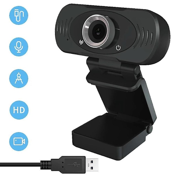 Webcam Full HD 1080p Computer Kamera Bredformat Video Telefoni Og Optagelse, Fast Fokus Design Webcam Med Mikrofon, Streaming Kamera