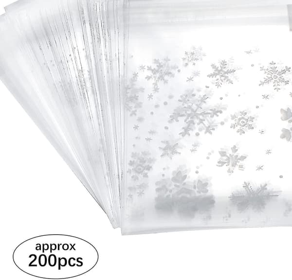 200 Pcs Snowflake Cookie Bag Clear Plastic Bag Transparent Candy Christmas