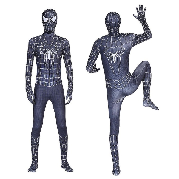 Kids Boy Spiderman Cosplay Suit Black Spider-man Costume Zentai Bodysuit Superhero Jumpsuit For Adults Kids-L-130cm