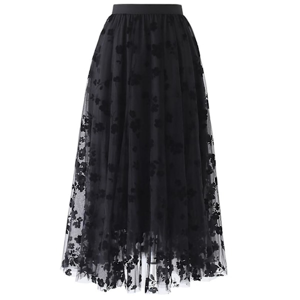 Women Spring Summer Elastic High Waist Long Mesh Skirt Womens Pleated Black XXL