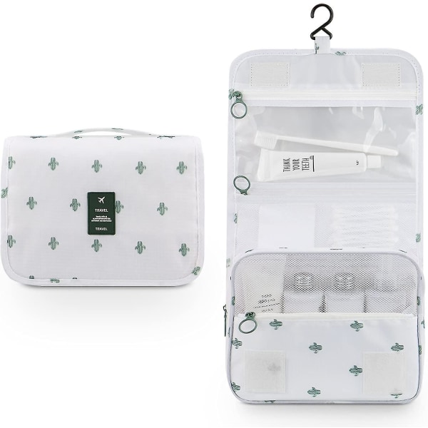 Hanging Toiletry Bag - Large Cosmetic Makeup Travel Organizer For Men  Women With Sturdy Hook White Cactus