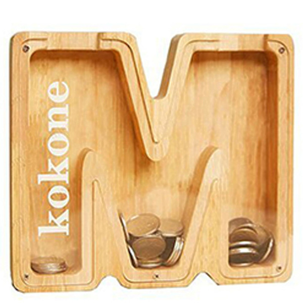 Wooden Monogram Piggy Bank Capital Letter Money Bank Initials Piggy Bank Birthday Gift For Kids A-z M
