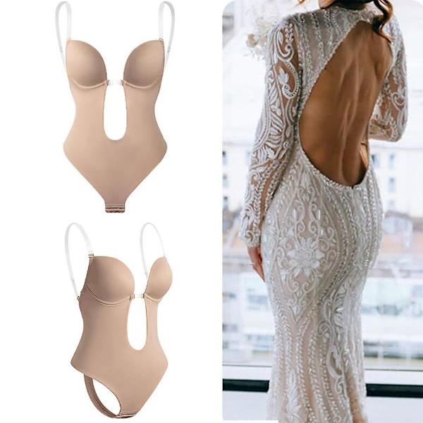 Women Backless Shapewear Plunge V-neck Bodysuit Body Shaper For Low Back Dress M