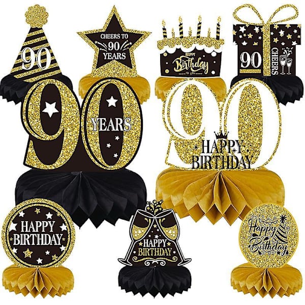 Black Gold Age Birthday Themed Desktop Honeycomb Birthday Party Decoration Supplies Ornaments 90 age