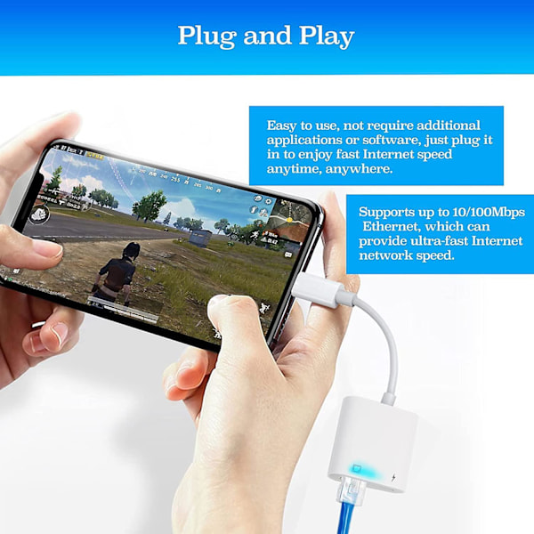 Lightning To Ethernet Adapter, [compatible With Apple Mfi Certified] 2 In 1 Rj45 Ethernet Lan Network Adapter With Charge Port, Plug And Play, Support