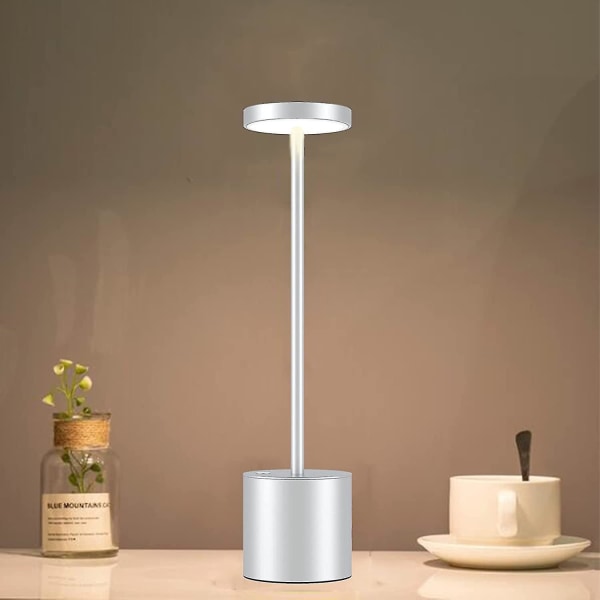 Cordless Table Lamp, 6000mah Rechargeable Battery, Metal Bedside Lamp Silver