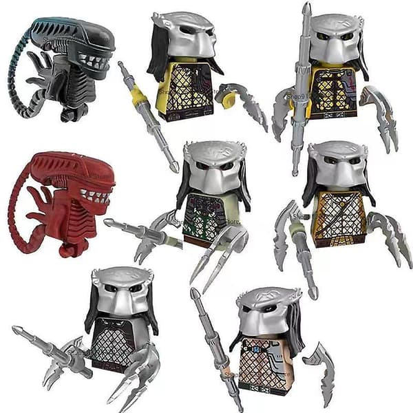 8Pcs/Set Movie Series Action Figures Alien Predator Mini Bricks Doll