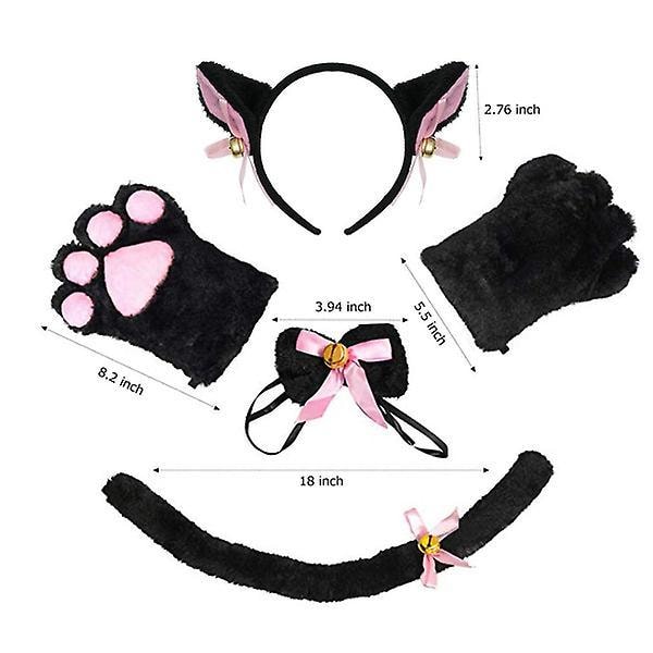 5 Pcs Cat Cosplay Costume Set Cat Ear And Tail With Collar Paws Gloves