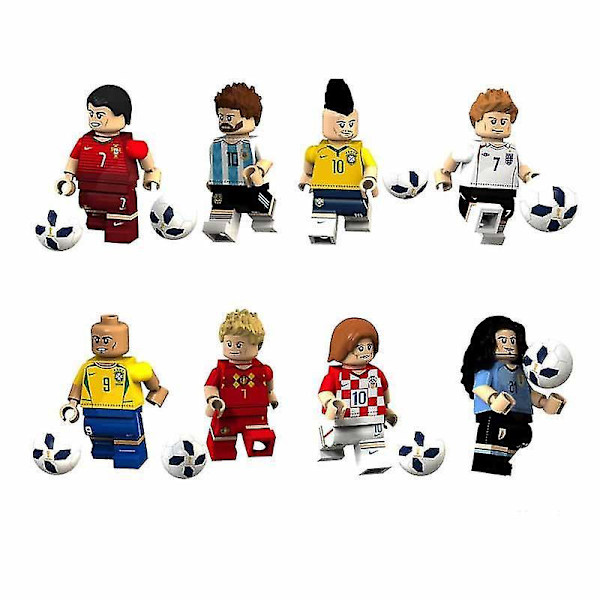 8pcs Football Star Figurine Messi Beckham Ronaldo Assembling Building Block Toy