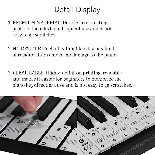 Piano Keyboard Stickers - 88/61/54/49/37 Keys, 52 White And 36 Black Note Labels Stickers Full Set, Transparent And Removable, Interesting Piano Guide