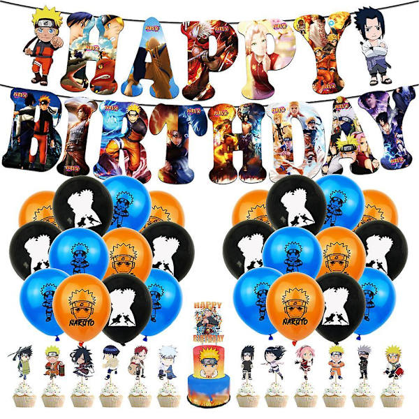 Naruto Anime Manga Theme Birthday Party Decoration Banner Balloons Cake Toppers Set