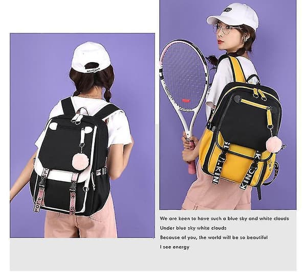 New Backpack Middle School Students Bookbag Outdoor Daypack black pink