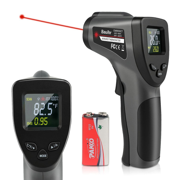 Infrared Thermometer, Digital Laser Temperature Gun Non-contact With Lcd Backlit Display, Adjustable Emissivity, -58f To 1022f (-50c To 550c) For Cook