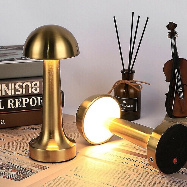 Led Table Lamp Touch Sensor Rechargeable Desk Light Bedroom Restaurant Bar Decor Gold Mushroom