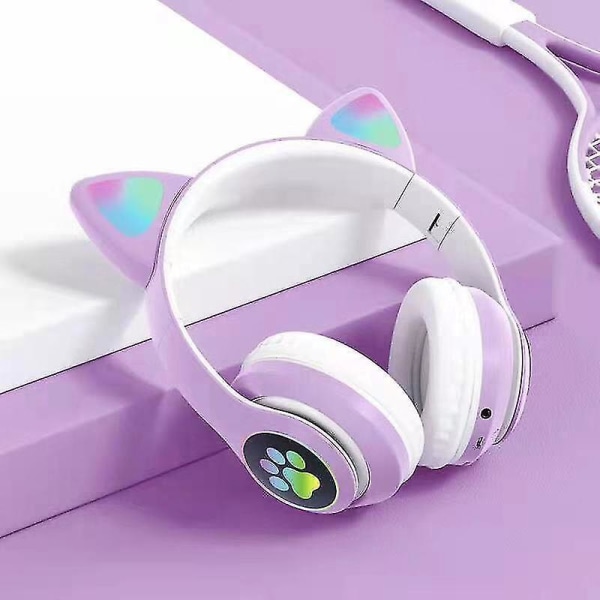 Wireless Bluetooth Headset Cat Ear Headset With Light Purple