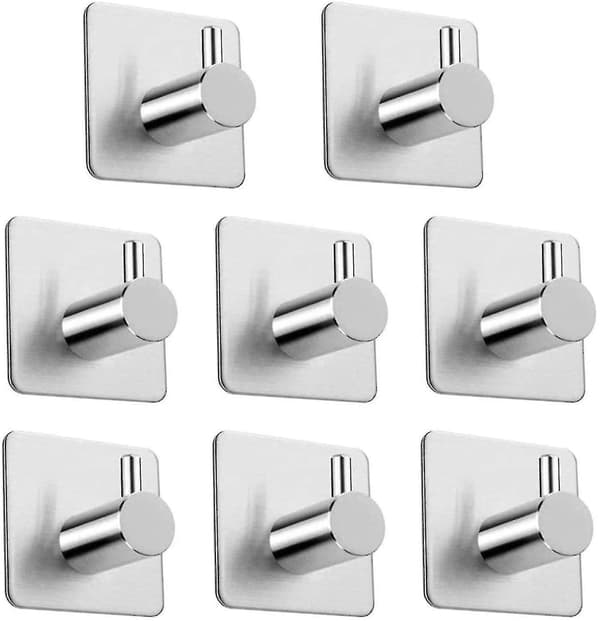 8 Pcs Towel Holder Wall Hooks Stainless Steel Hooks Self-adhesive