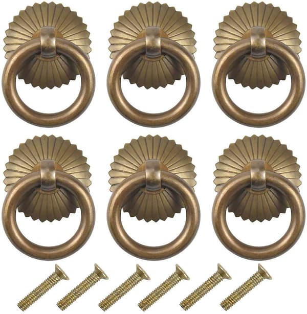 6pcs Antique Drawer Handles, Retro Drawer Ring Knobs Decoration With Screw For Kitchen Bathroom (brass) Antique