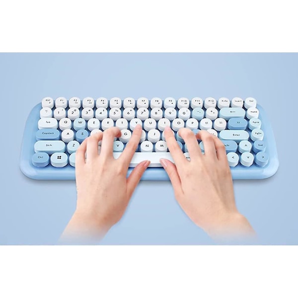 Mini Wireless Keyboard 2.4g Usb Keyboard And Mouse Set, Round Keycap, Multi-color Cute Girly Keyboard... (blue)