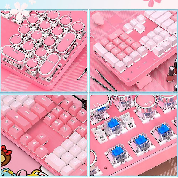 Real Mechanical Keyboard Cute Girl Heart Pink 104 Keys Led Backlit Gaming Keyboard For Gaming And Typing,compatible For Mac/pc/laptop White pink