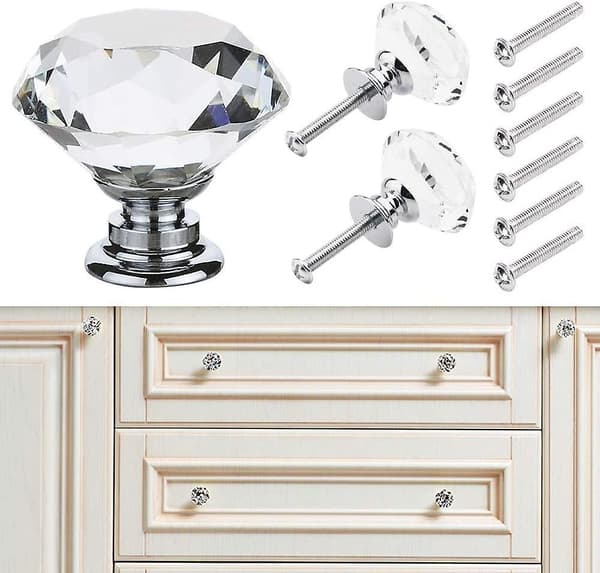 20pcs Crystal Cabinet Knobs 30mm Clear Glass Drawer Knobs Glass Diamond Cut Shape Cupboard Door Handles