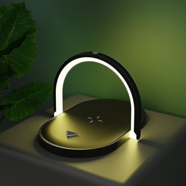 3 In 1 Wireless Charger Led Night Light Touch Control Bedside Table Lamp Phone Holder Black