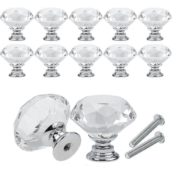 10pcs/set 30mm Diamond Shape Design Crystal Glass Knobs Cupboard Drawer Pull Kitchen Cabinet Door