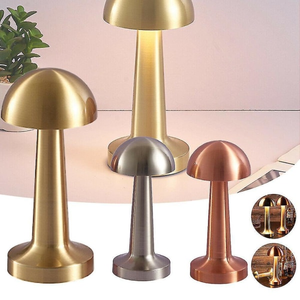 Led Table Lamp Touch Sensor Rechargeable Desk Light Bedroom Restaurant Bar Decor Silver Mushroom