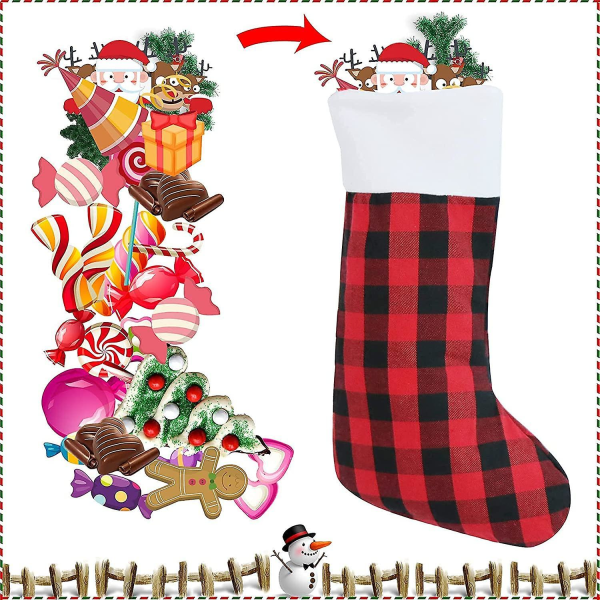 6 Pieces Christmas Stockings Buffalo Plaid Christmas Stockings White Plush Trim Classic Personalized Large Stocking Decorations For Family Holiday Xma