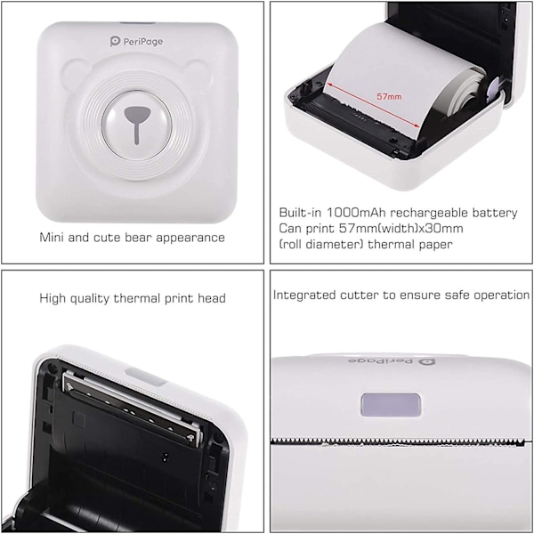 Mini Printer, Trådløs Termisk Etiketprinter, Sticky Note Kvittering, Egnet Til Android Ios Smart Phone Windows, Med 6+1 Ruller Printerpapir